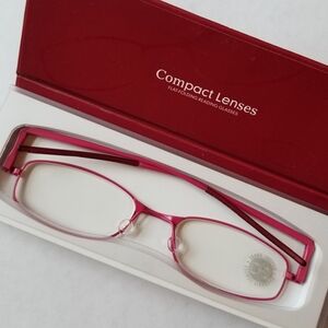 ❗IF Compact Lenses Readers Slim Flat-Folding Unisex Reading Glasses Berry +2.0❗